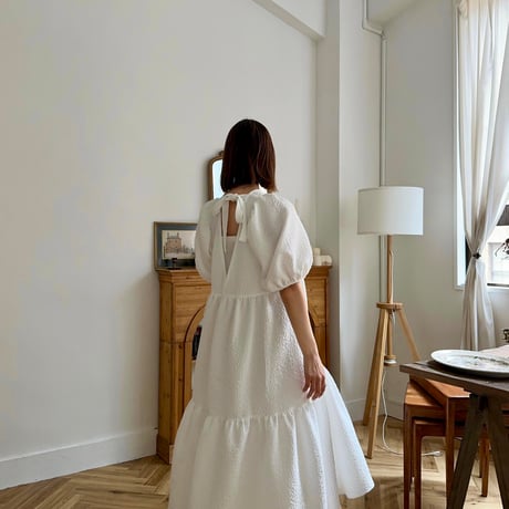 ladies Back ribbon dress / white