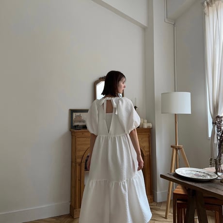 ladies Back ribbon dress / white