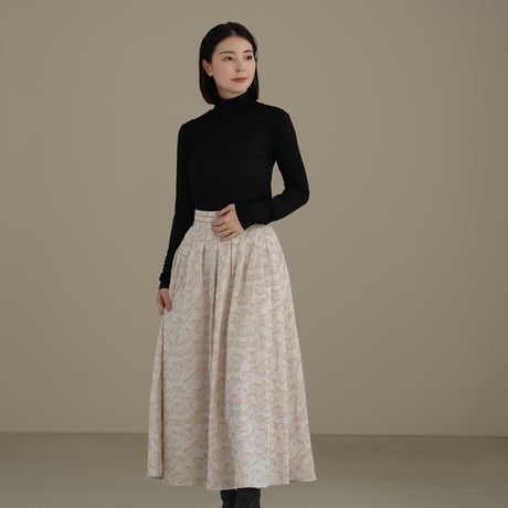 ladies Maison Flare skirt / milk tea jacquard