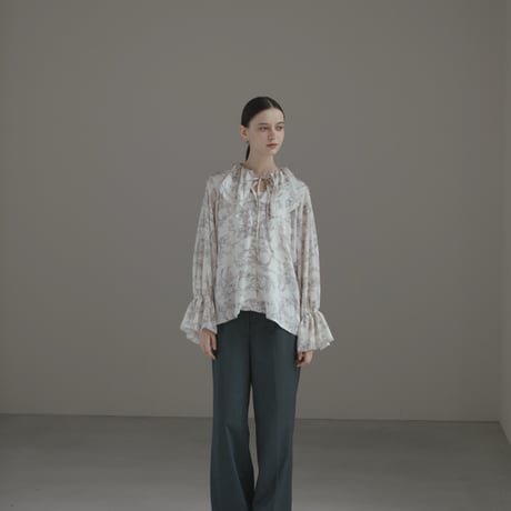 ladies Flare blouse / toile de jouy - ivory