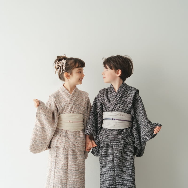 HANA × june little closet 浴衣 キッズ Yukata / Summer tweed - Black | june -little cl