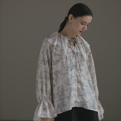 ladies Flare blouse / toile de jouy - ivory