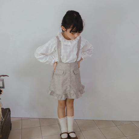 Frill suspender skirt / tweed grey