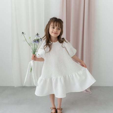 kids Back ribbon dress / white