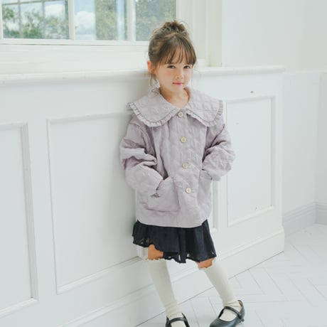 Quilting frill short coat / lilac