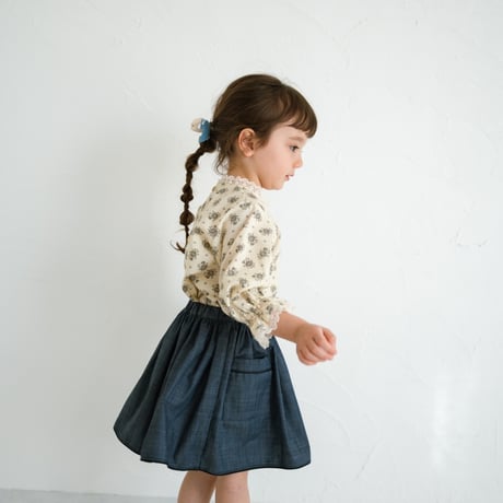 Piping gather skirt / denim