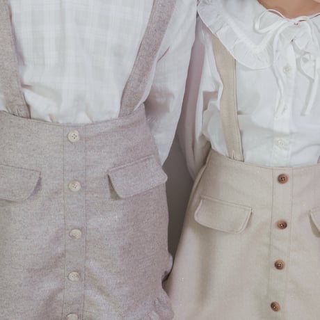 Frill suspender skirt / tweed grey