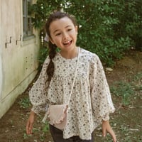 Puff gather blouse / grey flower