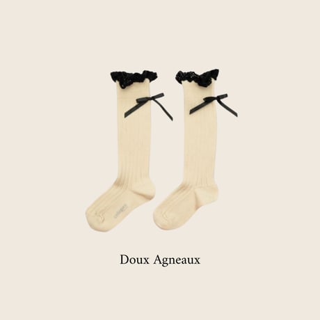Collegien / Domitille - Ribbed Knee-high Socks with Lace and Bow