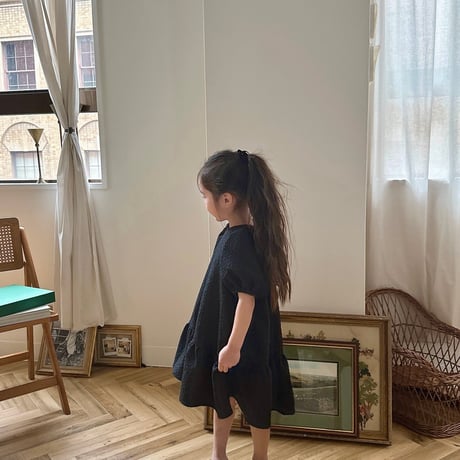kids Back ribbon dress / black