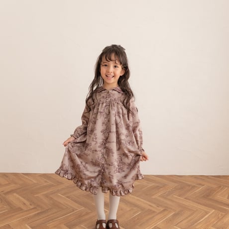 Winter sailor dress / toile de jouy - pink brown