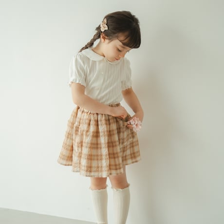 Gather skirt / Coral check