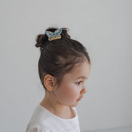 Fabric butterfly tie / Letter check Sky & Butter cream