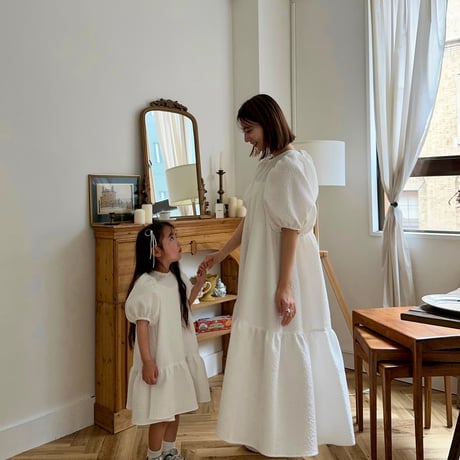 ladies Back ribbon dress / white