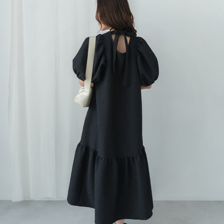 ladies Back ribbon dress / black