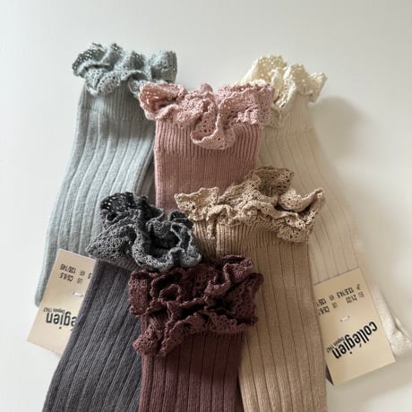 Collegien / Joséphine - Lace-Trim Ribbed Knee-high Socks