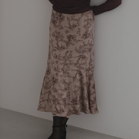 ladies Siren skirt / toile de jouy - pink brown
