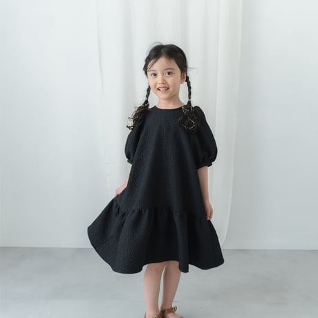 kids Back ribbon dress / black