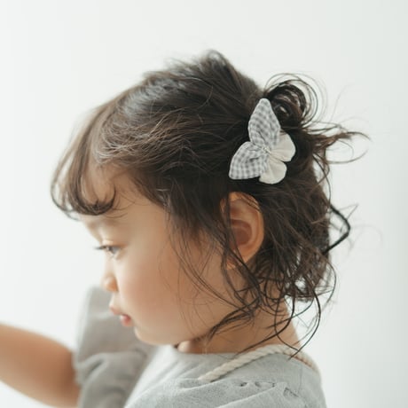 Fabric butterfly clip 2pc set / Grey gingham & Cream
