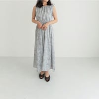 ladies Sleeve less gather dress / toile de jouy - blue