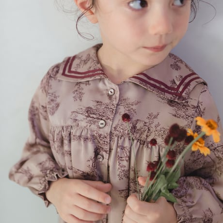 Winter sailor dress / toile de jouy - pink brown
