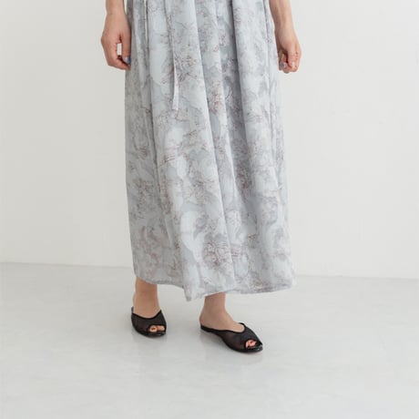 ladies Sleeve less gather dress / toile de jouy - blue