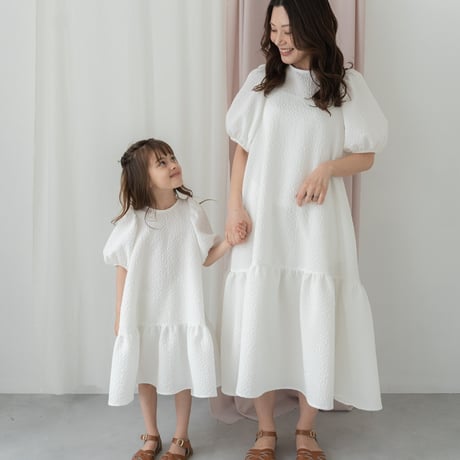 kids Back ribbon dress / white