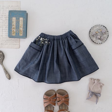 Piping gather skirt / denim