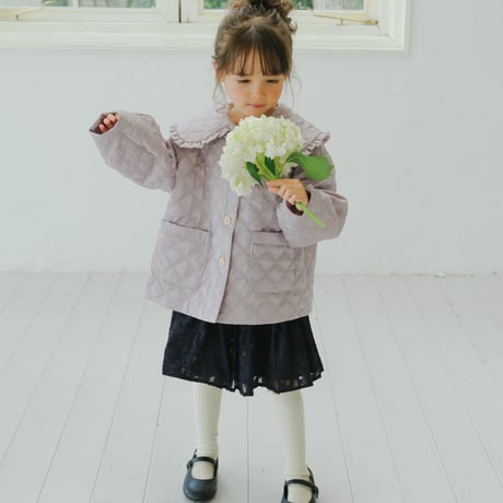 Quilting frill short coat / lilac