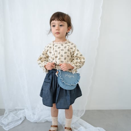 Piping gather skirt / denim
