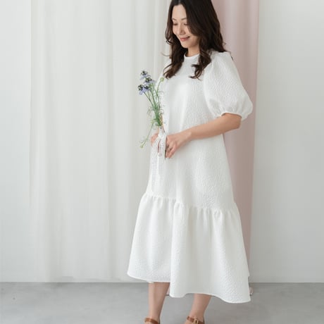 ladies Back ribbon dress / white