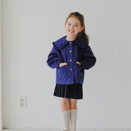 Quilting frill short coat / navy