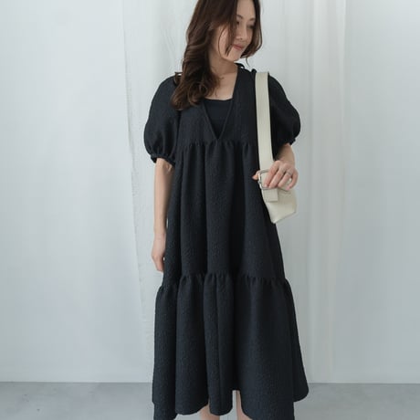 ladies Back ribbon dress / black