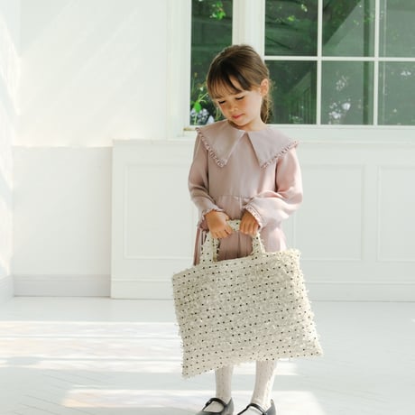 Pompom tote bag / cream dot