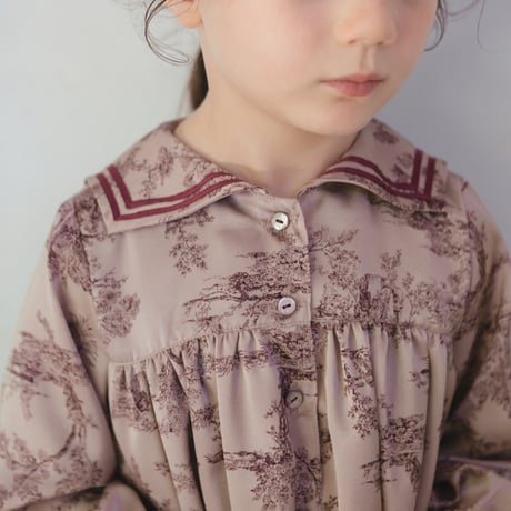 Winter sailor dress / toile de jouy - pink brown