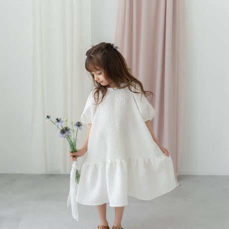 kids Back ribbon dress / white