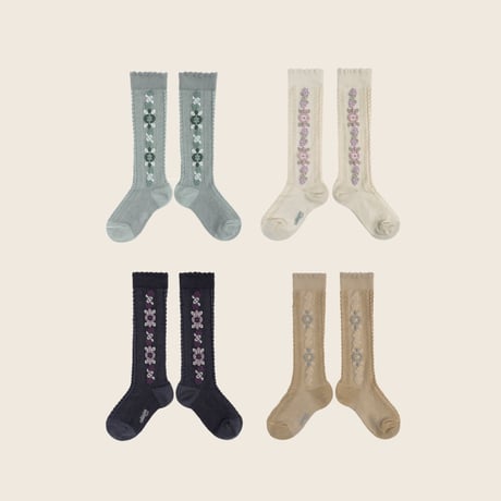 Collegien / Dalia - Jacquard Flower Knee-high Socks