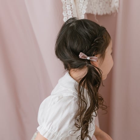 Velvet ribbon pin 2pc set - pearl