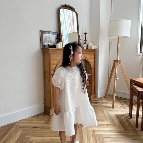 kids Back ribbon dress / white