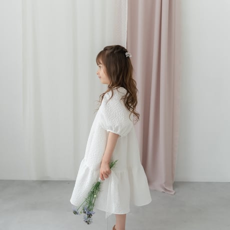 kids Back ribbon dress / white