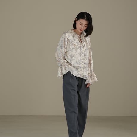 ladies Flare blouse / toile de jouy - ivory