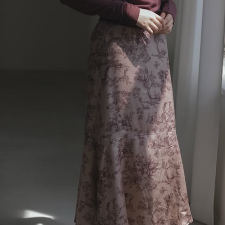 ladies Siren skirt / toile de jouy - pink brown