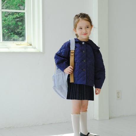 Quilting frill short coat / navy