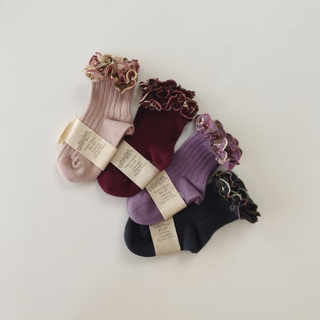 Collegien / Anémone - Embroidered Ruffle Ribbed Ankle Socks