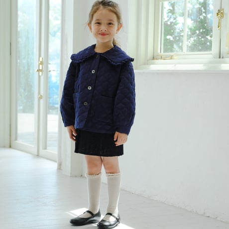 Quilting frill short coat / navy