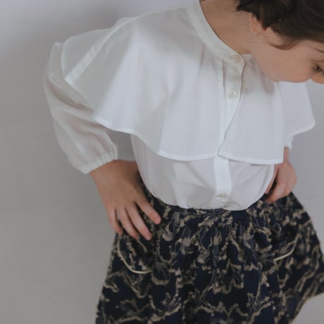 Piping gather skirt / navy jacquard