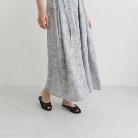 ladies Sleeve less gather dress / toile de jouy - blue