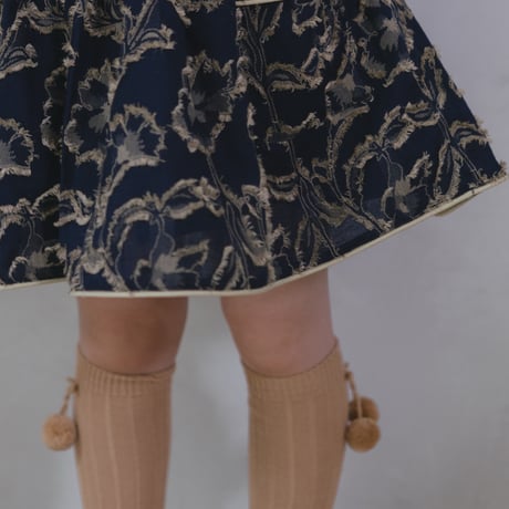 Piping gather skirt / navy jacquard