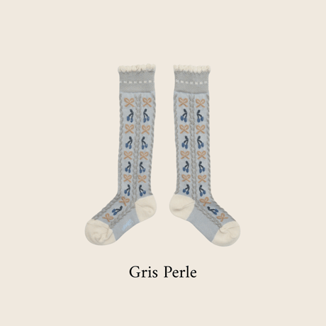 Collegien / Cerise - Jacquard Cherries and Bow Knee-high Socks