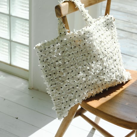 Pompom tote bag / cream dot